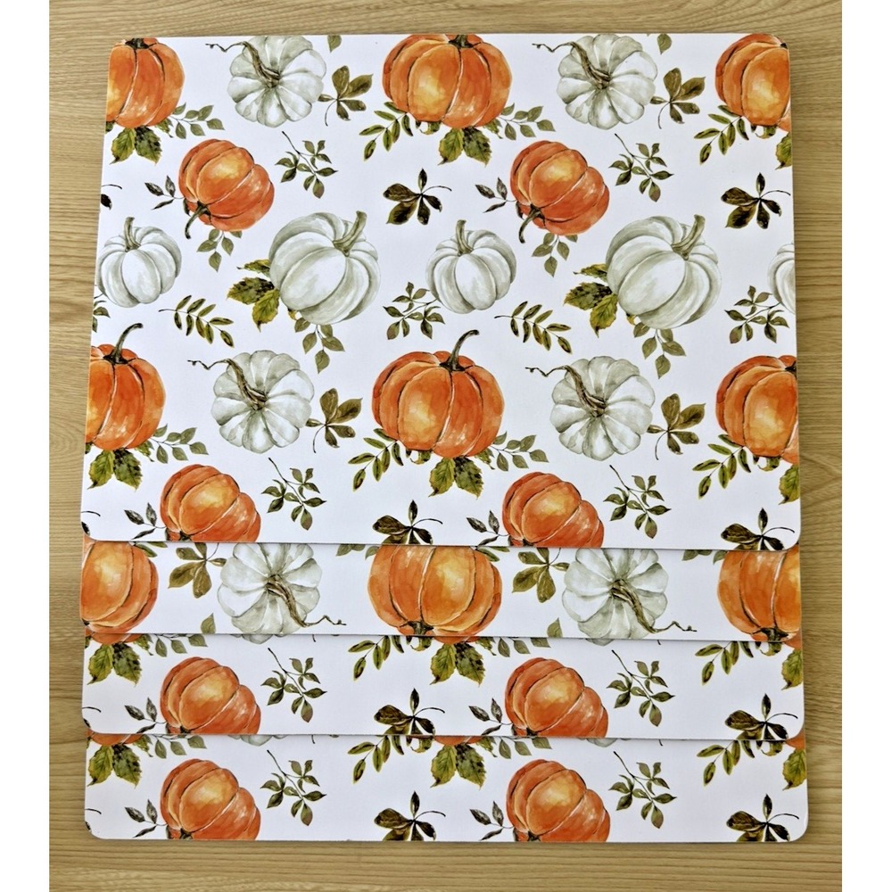 Cork Non-Slip Placemat Set of 4 Pumpkin Fall Thanksgiving, Orange/White/Green